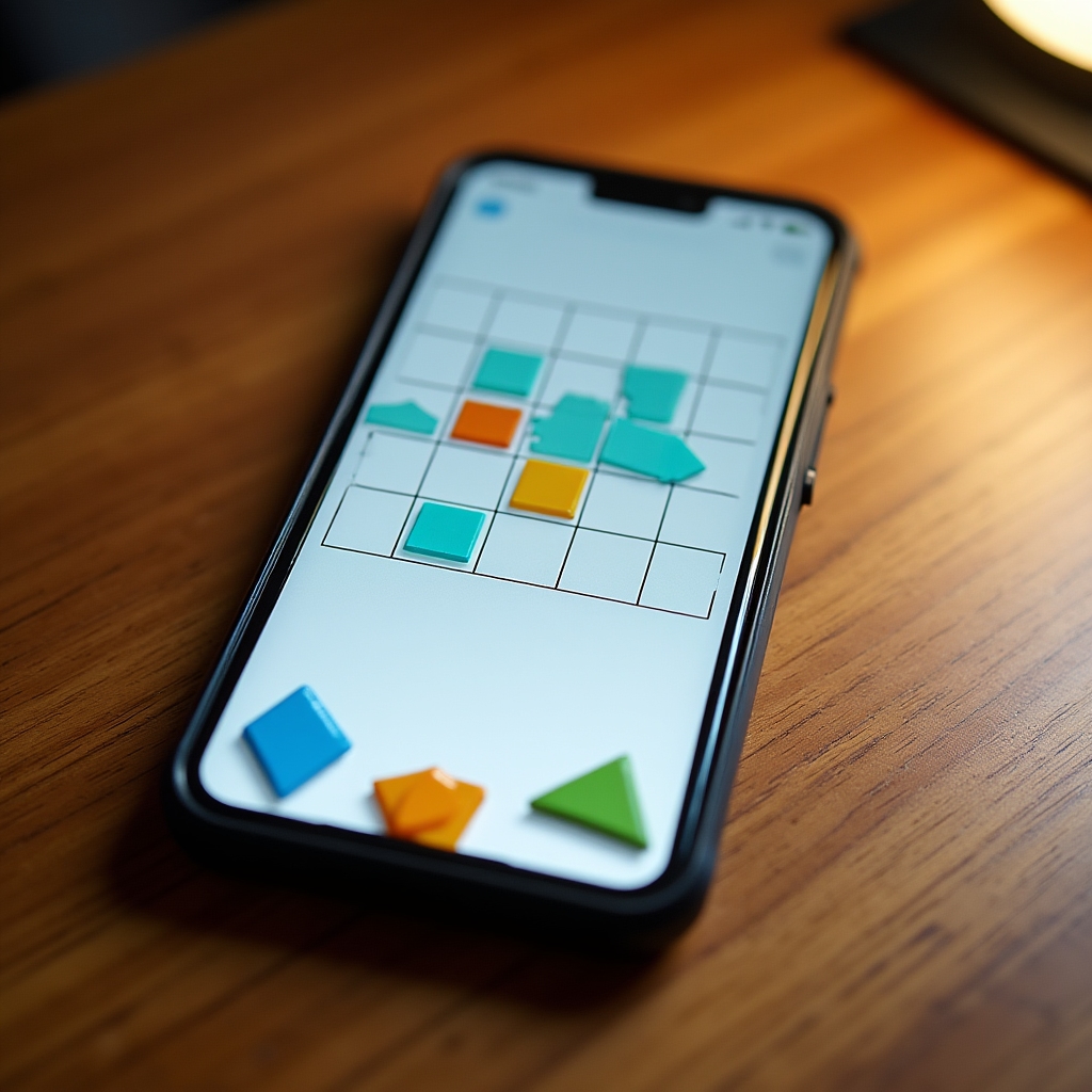 Grille de Block Puzzle Quest avec des formes colorées placées sur une grille 10x10