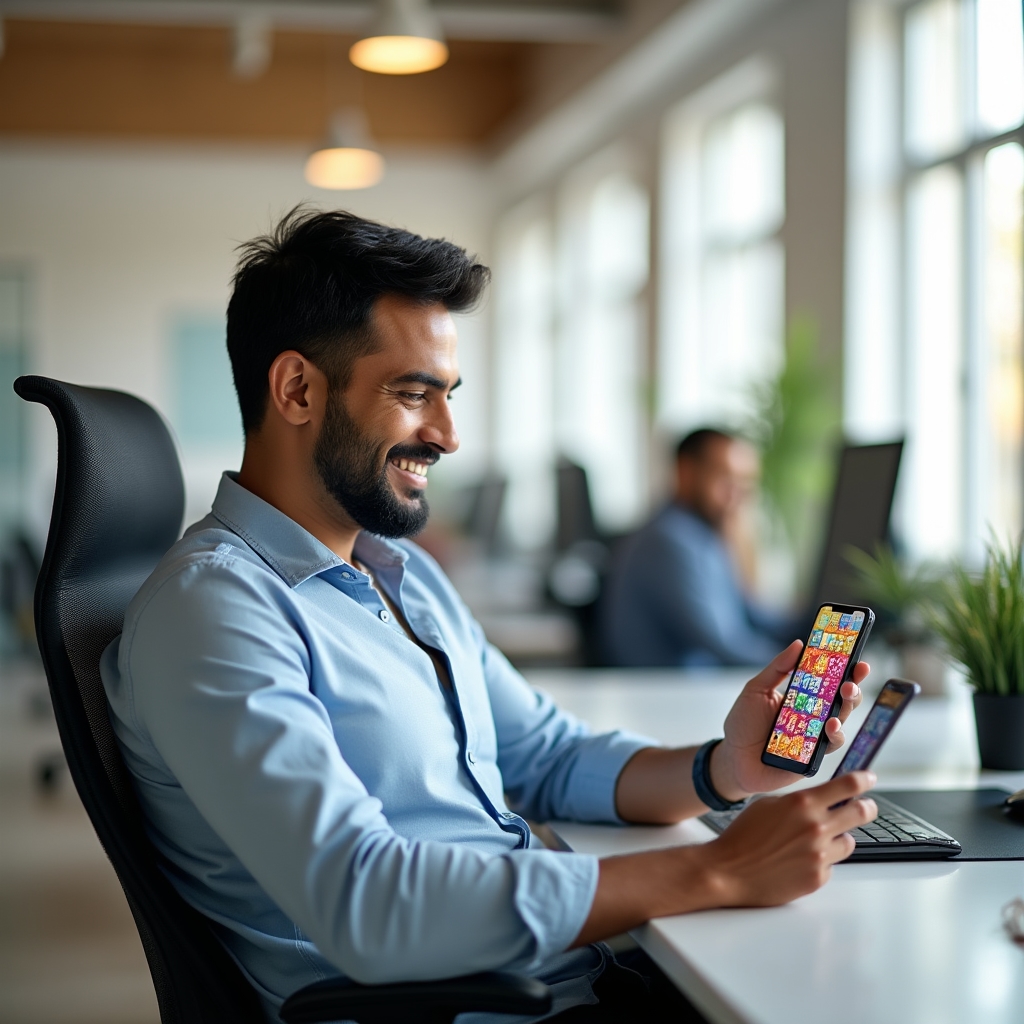 Personne profitant d'une pause de jeu casual sur son smartphone